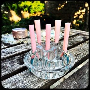 Vintage glass accessory holder.